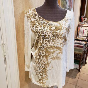 Chico's Abstract Animal Print with Gold Metallic Trim